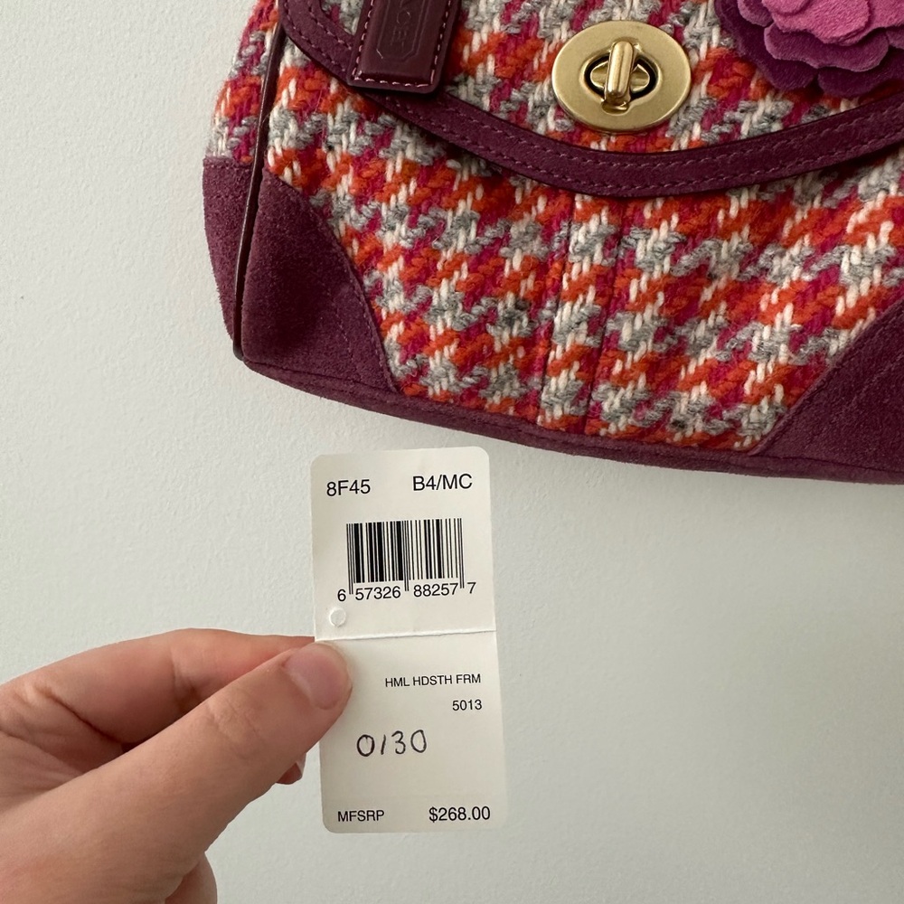 Coach kisslock vintage Houndstooth tweed and suede Frame Satchel in Plum - Picture 4 of 13